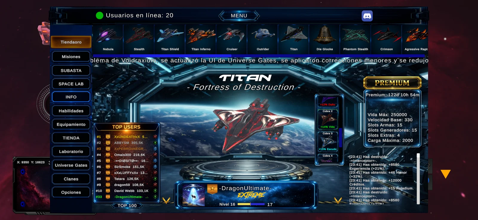Nave Titan en el hangar oficial